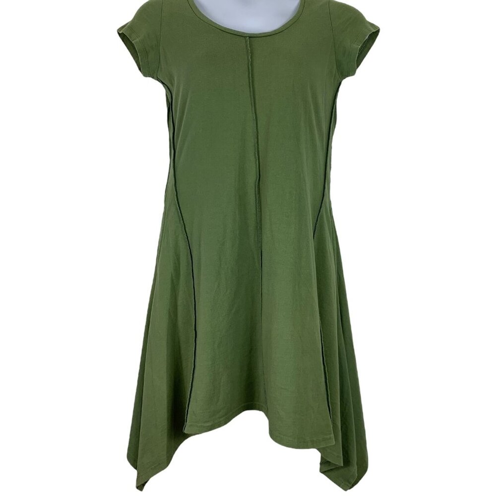 Elevation Trade Small Dress Green Short Sleeved Handkerchief Hem Pockets AS IS